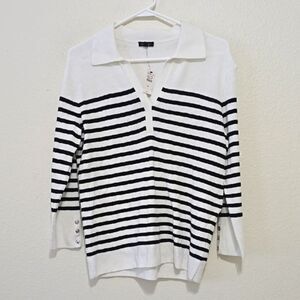 Talbots Black and White Button Down sweater with Polo Collar and Long Sleeves M